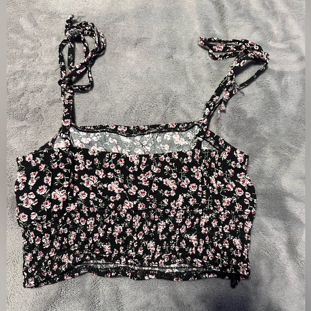 Floral Black Crop Top